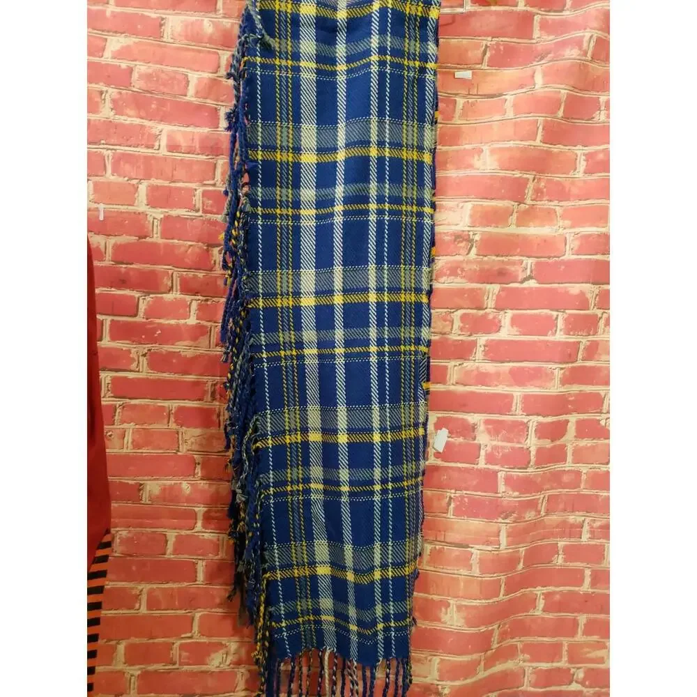 Halogen Plaid Blue  Fringed Men's Scarf One Size (B5)